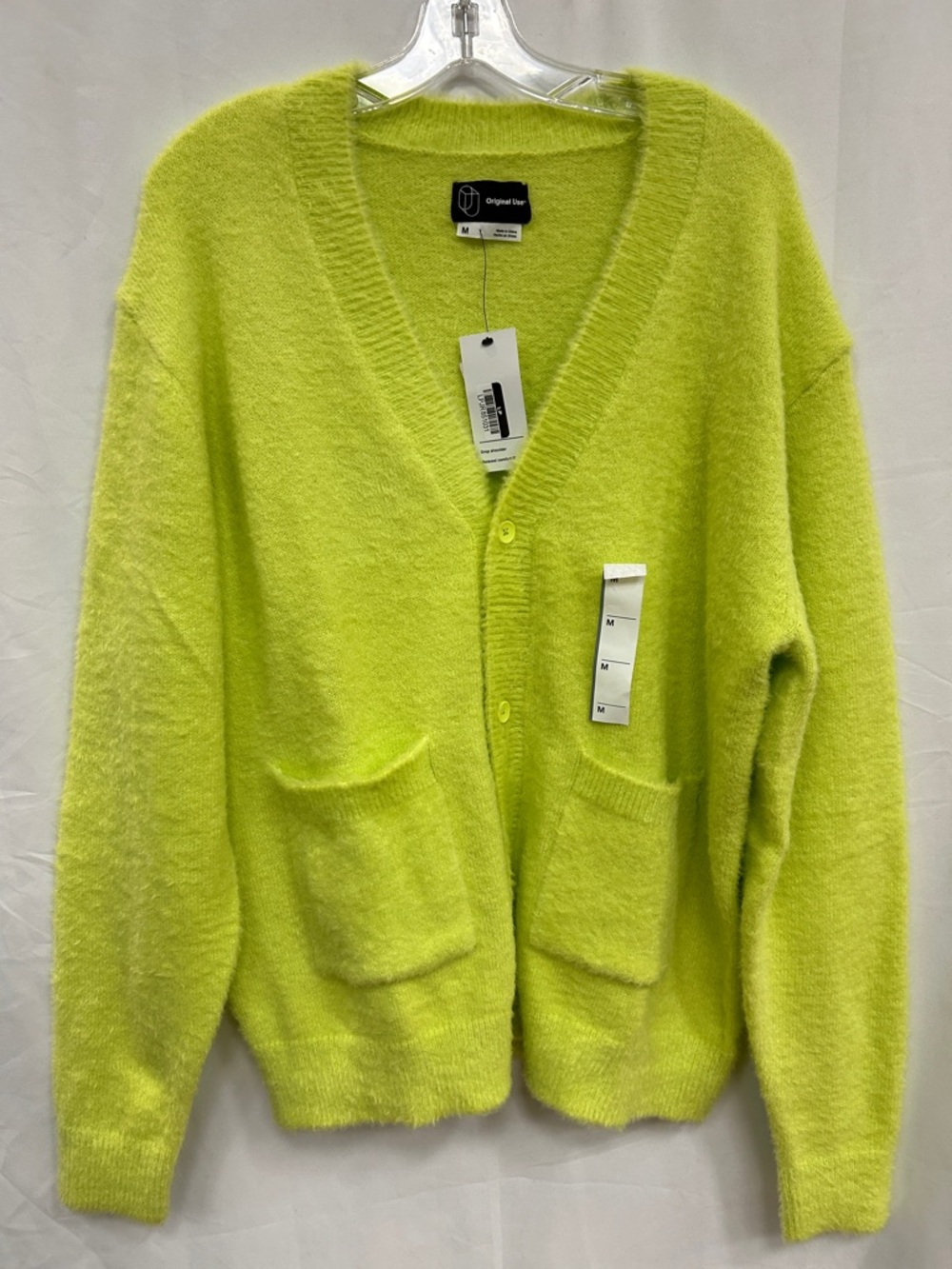 Original Use Neon Lime Fuzzy V-Neck Cardigan